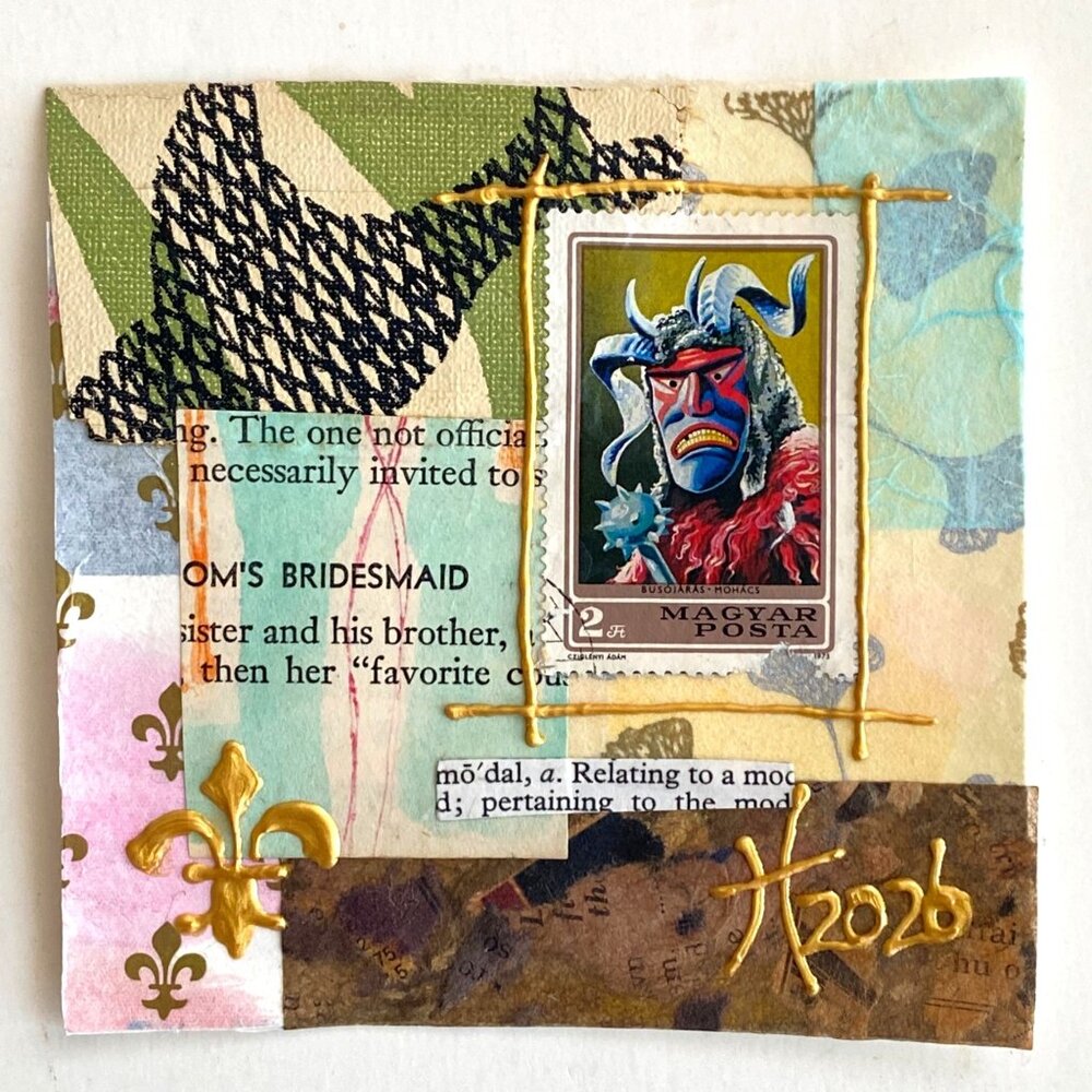 The Mood Original Acrylic Collage Painting White Mat 8x8in Frame Ready Art